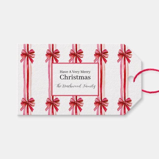 Étiquettes-cadeau Noël des Red Bows roses (Devant (Horizontal))