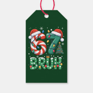 Étiquettes-cadeau Noël drôle "67 BRUH" Carreaux & Chapeau d'elfe Fêt
