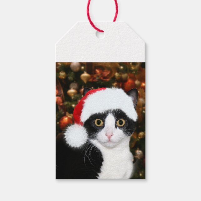 Étiquettes-cadeau Noël du chat de Tuxedo (Devant)