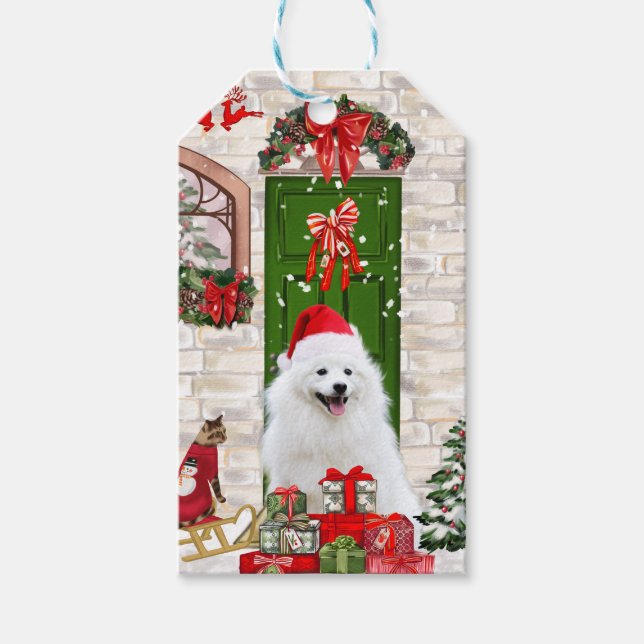 Étiquettes-cadeau Noël du Chien de Spitz (Devant)