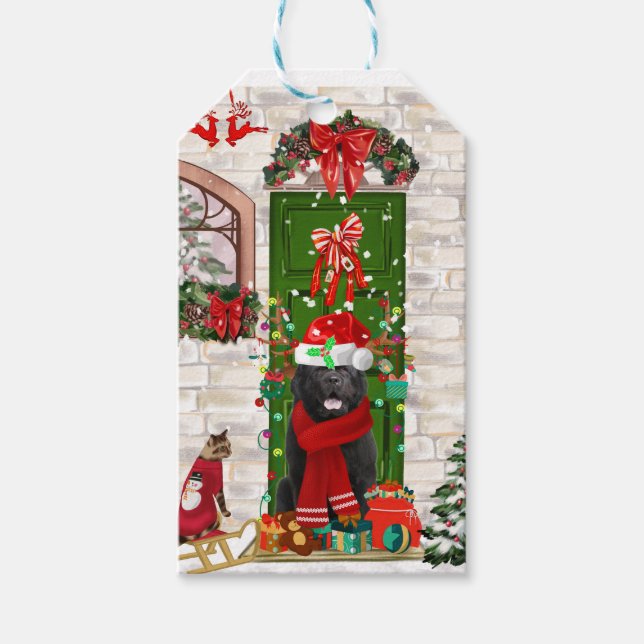 Étiquettes-cadeau Noël du chien de Terre-Neuve (Devant)