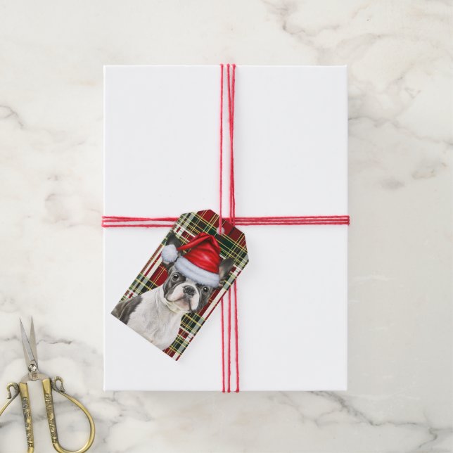 Étiquettes-cadeau Noël du chien Terrier de Boston (Avec de la ficelle)