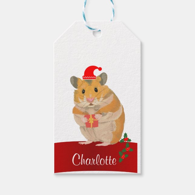 Étiquettes-cadeau Noël du Hamster d'or (Devant)