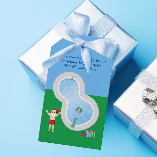 Étiquettes-cadeau Noël ensoleillé Santa Claus mignonne Custom Pool P (Créateur téléchargé)