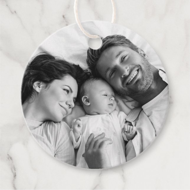 Étiquettes Cadeau Noël familial | Photo Rouge orange moderne (Devant)