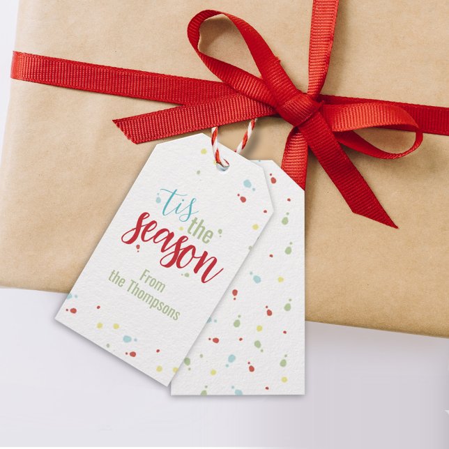 Étiquettes-cadeau Noël Festive simple Tis the Season (Tis the Season holiday gift tag with whimsical confetti dots. )