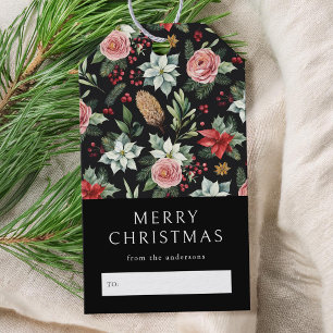 Étiquettes-cadeau Noël floral foncé moderne