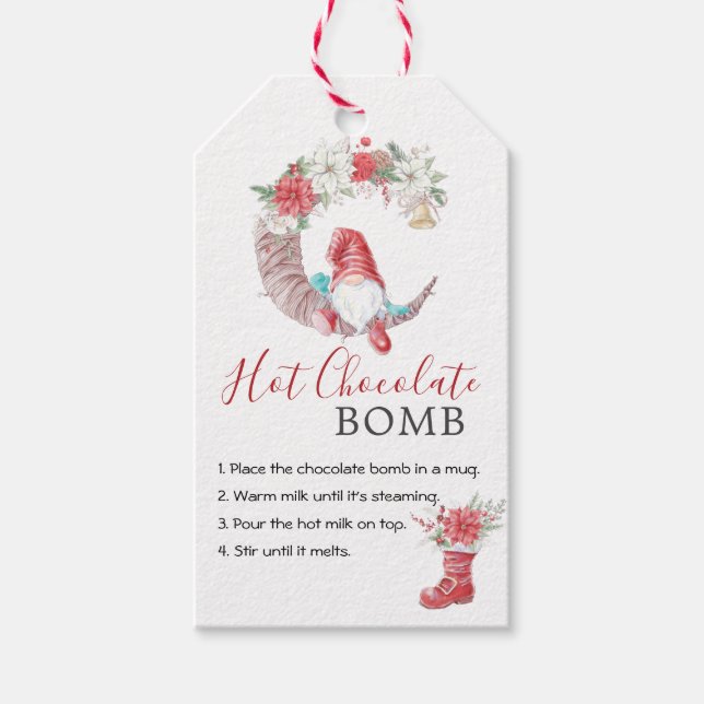 Étiquettes-cadeau Noël Gnome chocolat chaud Bombe modifiable (Devant)