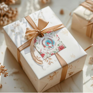 Étiquettes Cadeau Noël Gnome Fête Élégante Florale