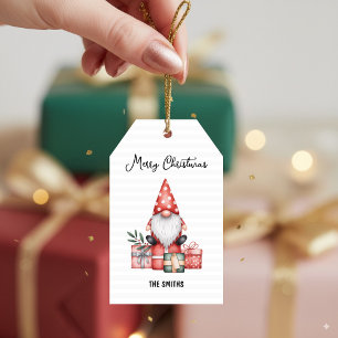 Étiquettes-cadeau Noël Gnome Rouge avec Cadeaux Joyeux Vacances
