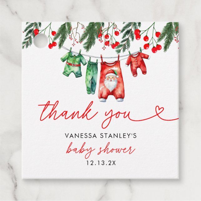 Étiquettes Cadeau Noël hiver Père Noël Baby shower Merci  (Devant)