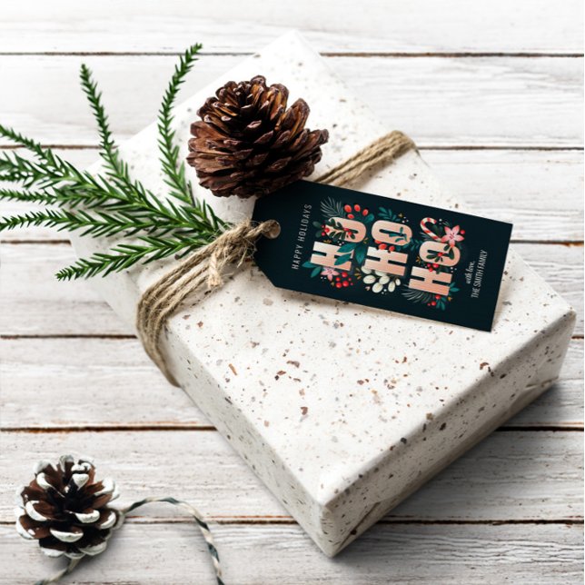 Étiquettes-cadeau Noël HoHoHo Holly Branches Sucre de canne (Créateur téléchargé)