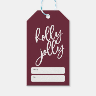 Étiquettes-cadeau Noël Holly Jolly Brosse Script Rouge Foncé