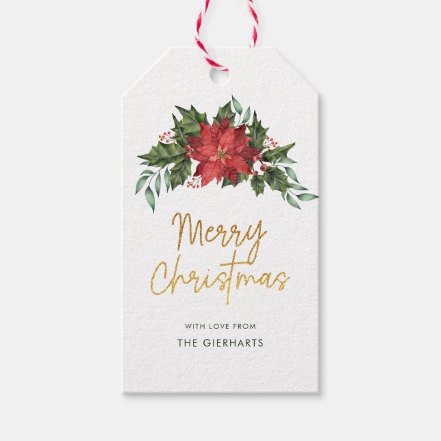 Étiquettes-cadeau Noël Holly Rouge et Green Script (Devant)