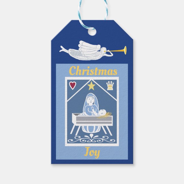 Étiquettes-cadeau Noël Joie Christian Nativité scène (Devant)