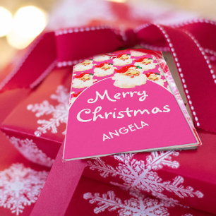 Étiquettes-cadeau Noël Jolly Santa Claus Rose Joyeux Salutation