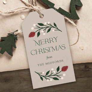 Étiquettes-cadeau Noël Joyeux classique Floral personnalisé