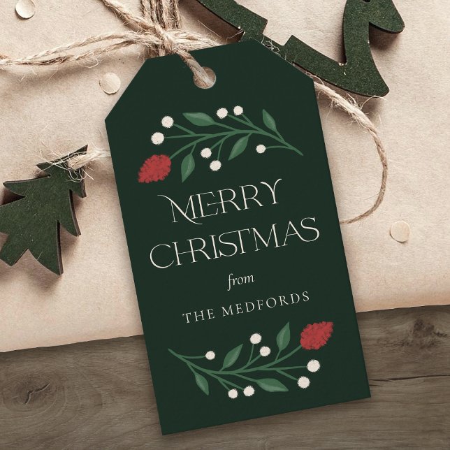 Étiquettes-cadeau Noël Joyeux classique Floral personnalisé (Créateur téléchargé)