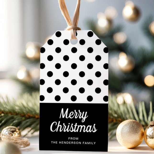Étiquettes-cadeau Noël Joyeux Noir Et Blanc Moderne (Black And White Polka Dots Merry Christmas Gift Tags)