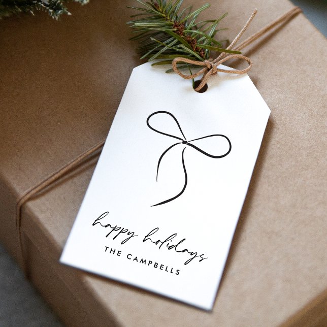 Étiquettes-cadeau Noël Joyeux Ruban Noir Emballé Avec Amour (Wrapped With Love Black Bow Happy Holidays Gift Tags)