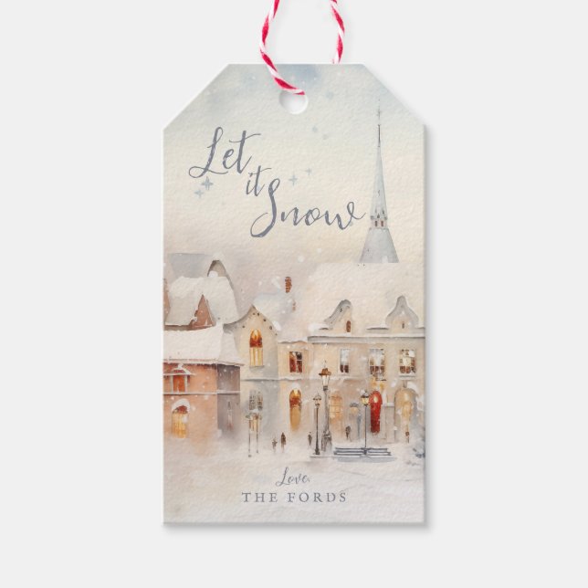 Étiquettes-cadeau Noël Laissez-la neiger Paysage (Devant)