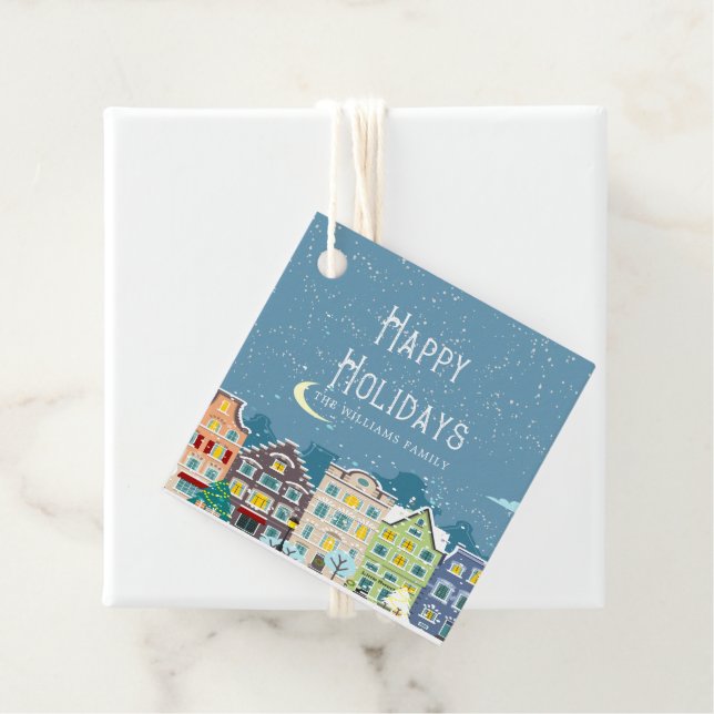 Étiquettes Cadeau Noël maisons neige jour de fête heureuse faveur (En situation)