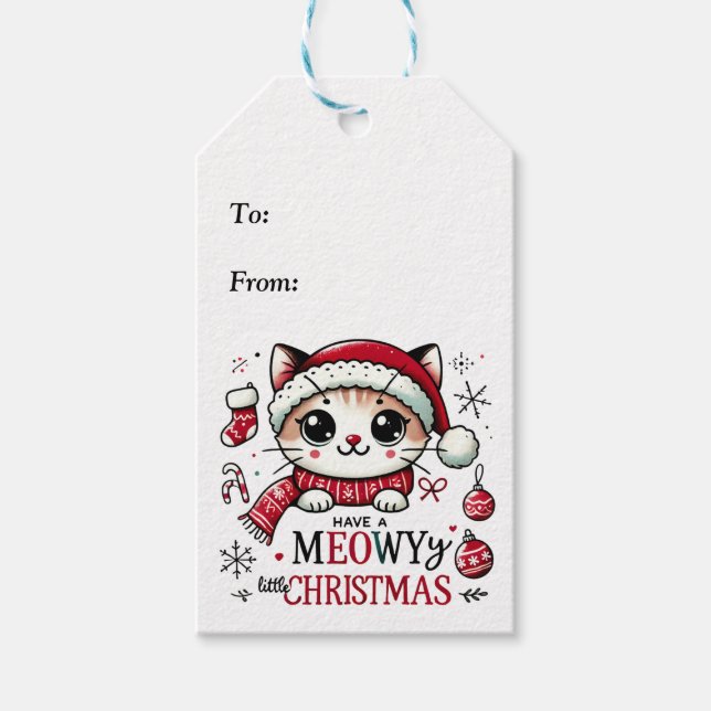 Étiquettes-cadeau Noël Meowy (Devant)