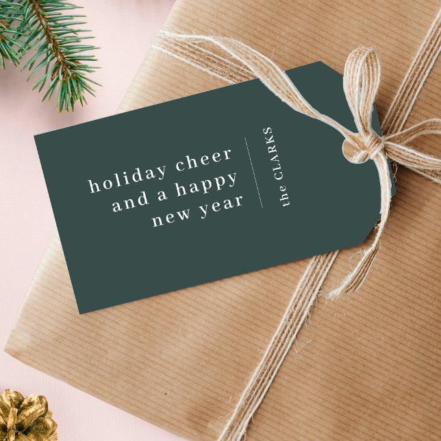 Étiquettes-cadeau Noël minimal | Moderne Design Forest Green ("Holiday cheer and a happy new year" festive gift tags)