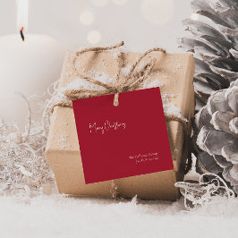 Étiquettes Cadeau Noël moderne | Balise cadeau de famille Carré roug
