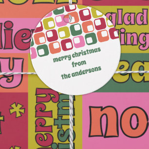 Étiquettes Cadeau Noël Motif géométrique des années 1970