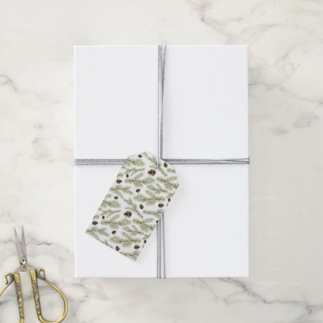 Étiquettes-cadeau Noël | Motif Pinecone classique (Avec de la ficelle)