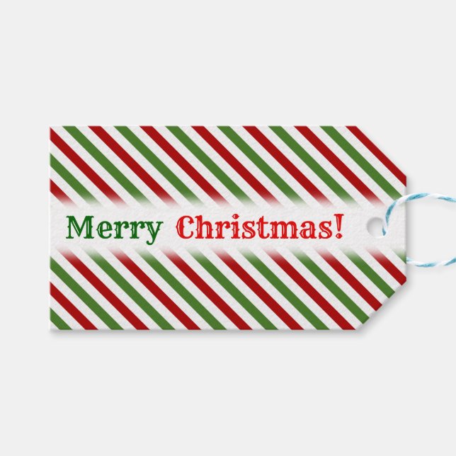 Étiquettes-cadeau Noël ; Motif rayé rouge, blanc et vert (Devant (Horizontal))