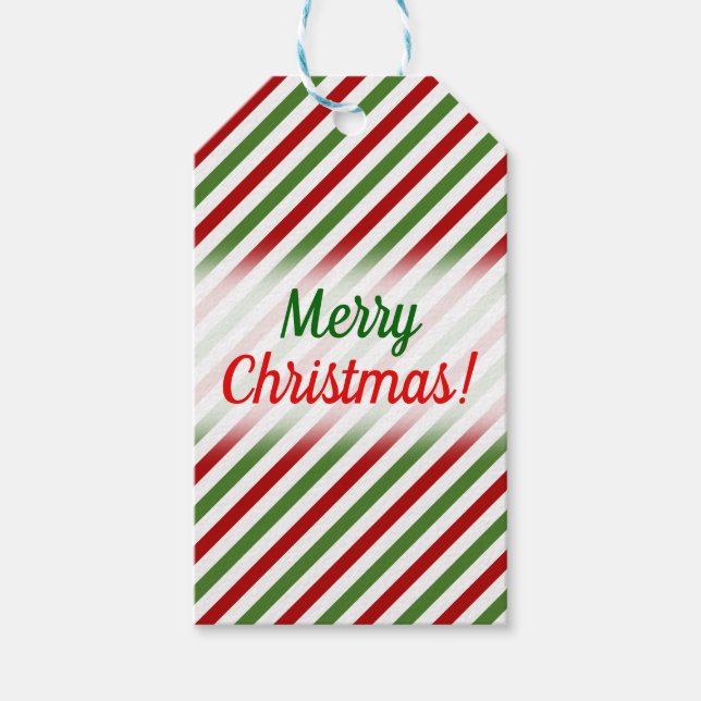 Étiquettes-cadeau Noël ; Motif rayé rouge, blanc et vert (Devant)