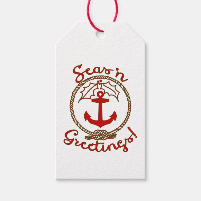 Étiquettes-cadeau Noël nautique | Seas 'n Salutations (Devant)