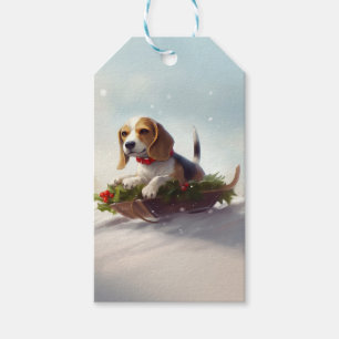 Étiquettes-cadeau Noël neige hiver Beagle