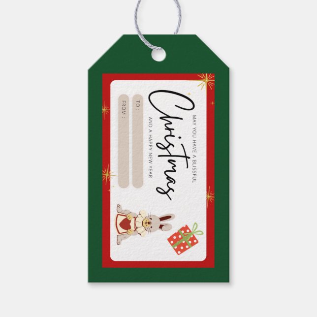 Étiquettes-cadeau Noël Nouvel An saluant rouge vert (Devant)