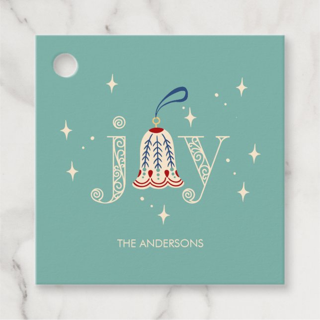 Étiquettes Cadeau Noël Ornament Joie Fête (Devant)