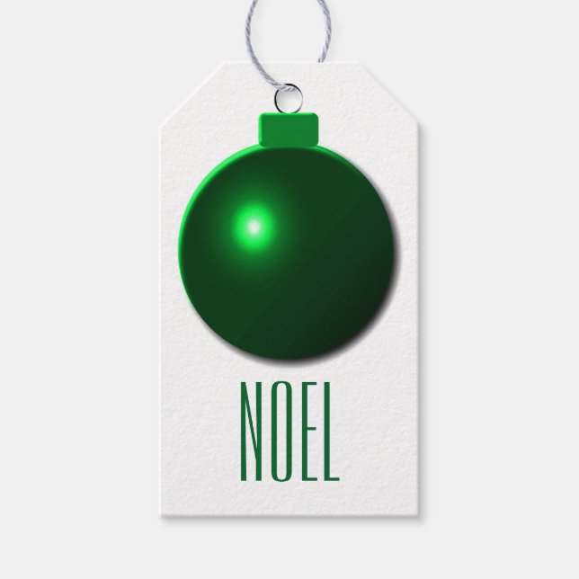Étiquettes-cadeau "Noel" Ornement de bal de Noël vert brillant (Devant)