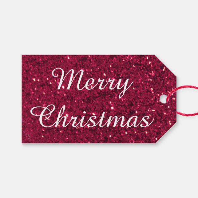 Étiquettes-cadeau Noël Parties scintillant rouge (Devant (Horizontal))