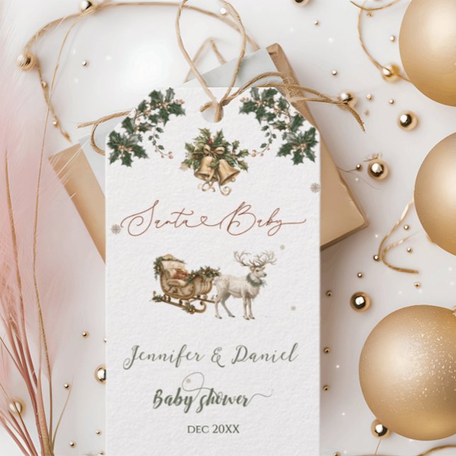 Étiquettes-cadeau Noël Père Noël Baby Deer Red Green Baby shower (Créateur téléchargé)