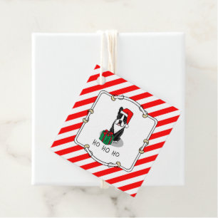 Étiquettes Cadeau Noël Père Noël Boston Terrier (noir) mignonne