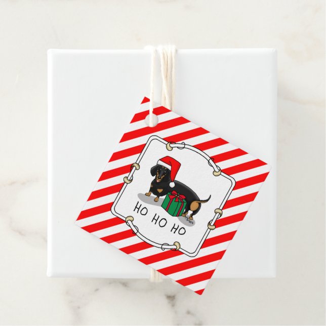 Étiquettes Cadeau Noël Père Noël Dachshund (S noir & tan) Drôle (En situation)