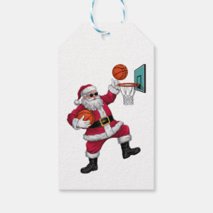 Étiquettes-cadeau Noël Père Noël Dunking Un Basket-ball Noël