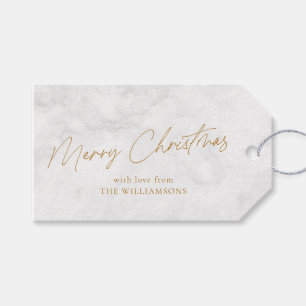 Étiquettes-cadeau Noël personnalisé élégant marbre blanc or