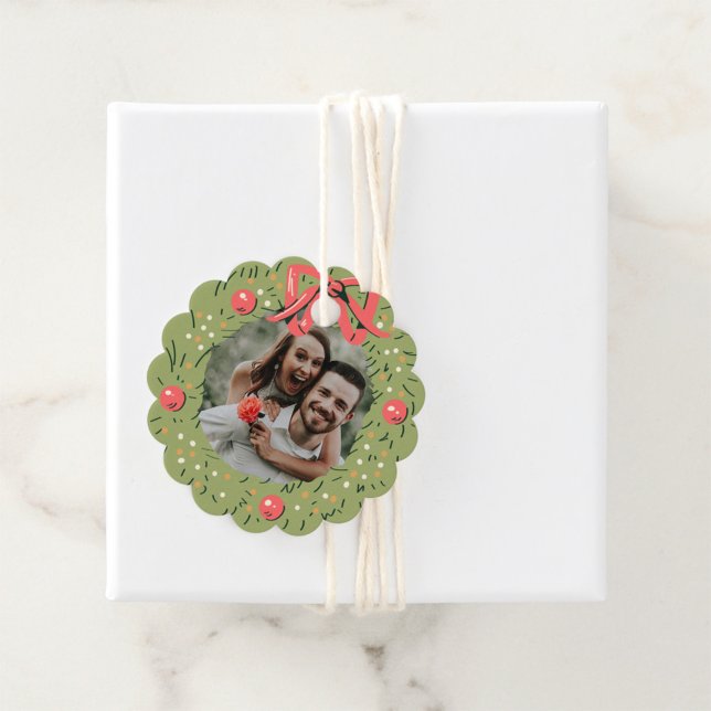 Étiquettes Cadeau Noël Photo Wreath Christmas Wish Family (Créateur téléchargé)