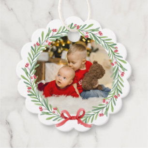 Étiquettes Cadeau Noël Photo Wreath Christmas Wish Family