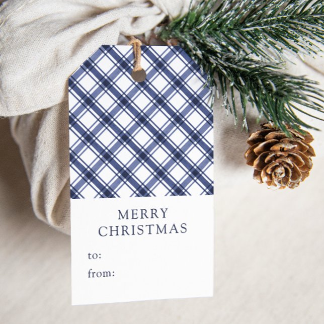 Étiquettes-cadeau Noël Plaid Bleu (Blue Plaid Christmas Gift Tags
)