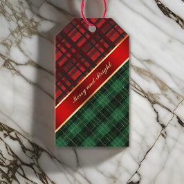 Étiquettes-cadeau Noël Plaid et ruban vert et rouge