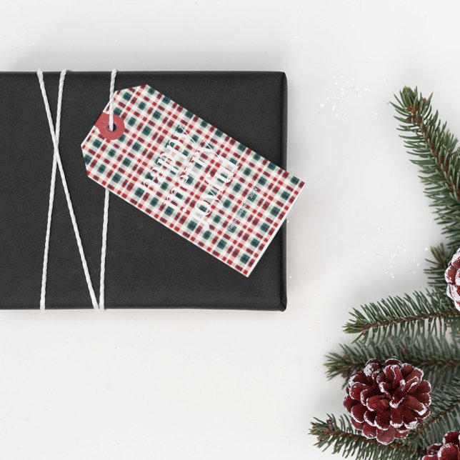 Étiquettes-cadeau Noël Plaid moderne | Joyeux Joyeux (Créateur téléchargé)