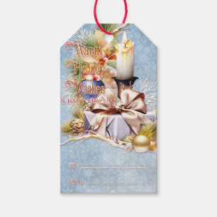 Étiquettes-cadeau Noël présent et bougie Chaleureux voeux de vacance